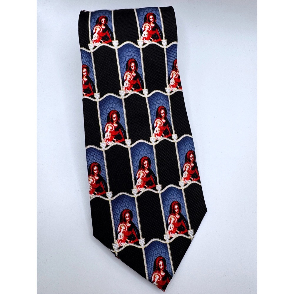 Vintage Belk Tis The Season Mens‎ Silk Tie Madonna and Child Religious Christmas